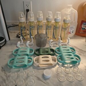 Dr. Brown's Teal and Green Baby Bottle Handle & Nipple Set
